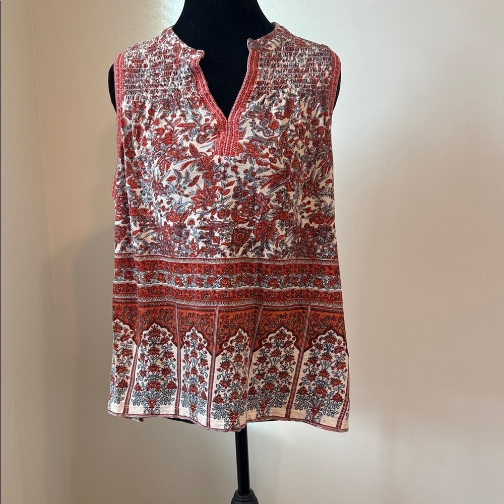 Lucky Brand Sleeveless Red and Cream Blouse